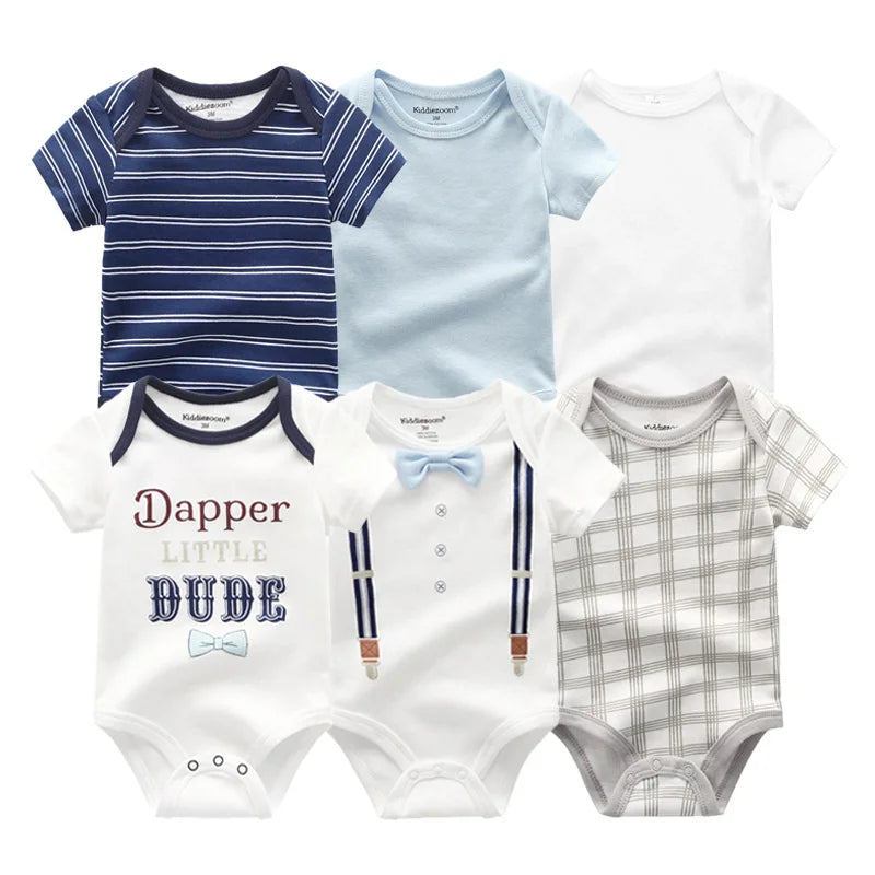 6Pieces Newborn Cotton Baby Boy Clothes Set Solid Color Sleeveless Baby Girl Clothes 0-12M Cartoon Print Bodysuits Summer Bebes