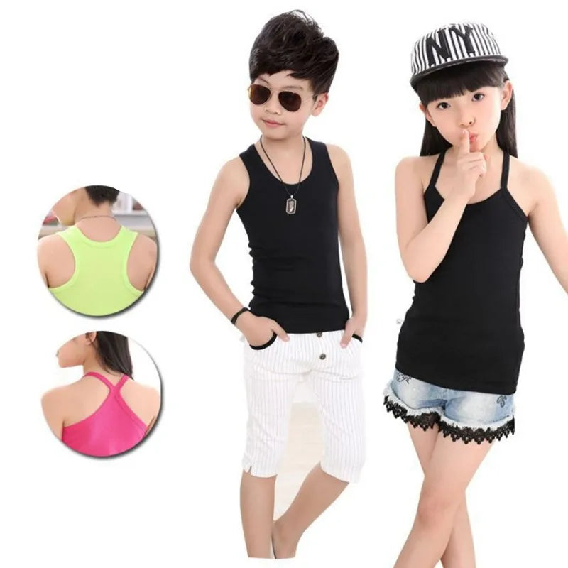 2-11Y Kids Baby Boys Vests T-shirts Children Summer Vest Top Outfit Kid Boy Girl Solid Tops Clothes Cotton Tees Black Playsuits