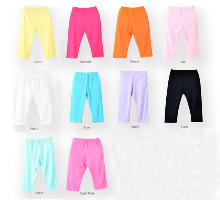 3-10years Girls Knee Length Kid Fifth Pants Candy Color Children Cropped Clothing Spring-Summer All-matches Bottoms Leggings