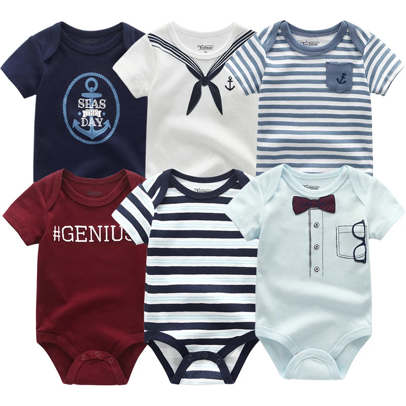 6Pieces Newborn Cotton Baby Boy Clothes Set Solid Color Sleeveless Baby Girl Clothes 0-12M Cartoon Print Bodysuits Summer Bebes