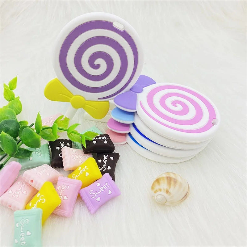 1pcs BPA Free Silicone Candy Lollipop Teether DIY newborn Toddler Baby Pacifier Chewing Sensory Toy