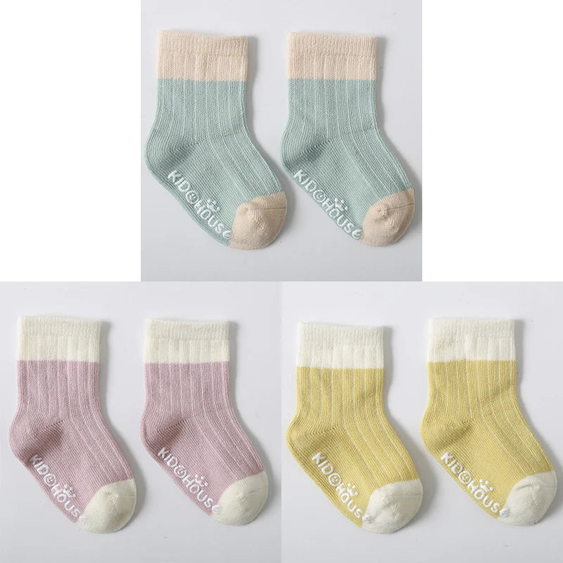 3 Pairs/lot Children's Socks Solid Striped Four Seasons Boy Anti Slip Newborn Baby Socks Cotton Infant Socks For Girls 0-36Month