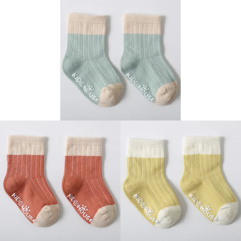 3 Pairs/lot Children's Socks Solid Striped Four Seasons Boy Anti Slip Newborn Baby Socks Cotton Infant Socks For Girls 0-36Month