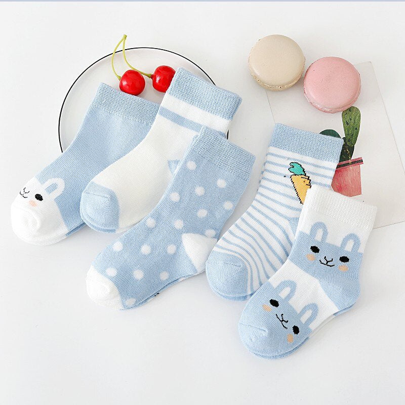 5Pairs Baby Socks Newborn Baby Boy Socks 0-1-3-7Y Kids Pure Cotton Animal Design Fadeless Soft Children's Socks for Girls