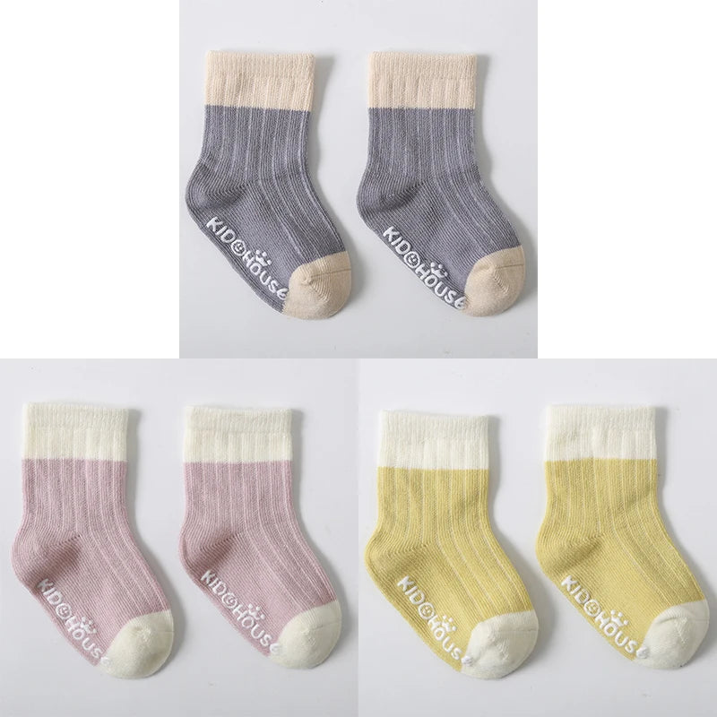 3 Pairs/lot Children's Socks Solid Striped Four Seasons Boy Anti Slip Newborn Baby Socks Cotton Infant Socks For Girls 0-36Month