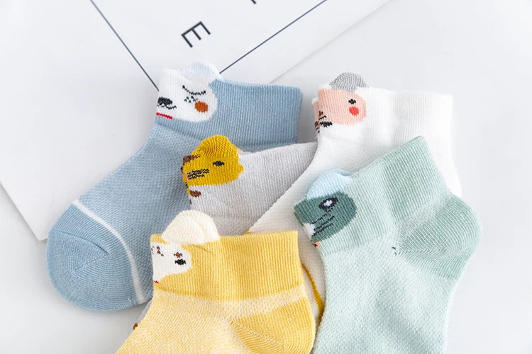 5Pairs/lot 0-2Y Baby Socks Summer Cotton 3D Cartoon Animal Kids Socks Girls Mesh Cute Newborn Boy Toddler Socks Baby