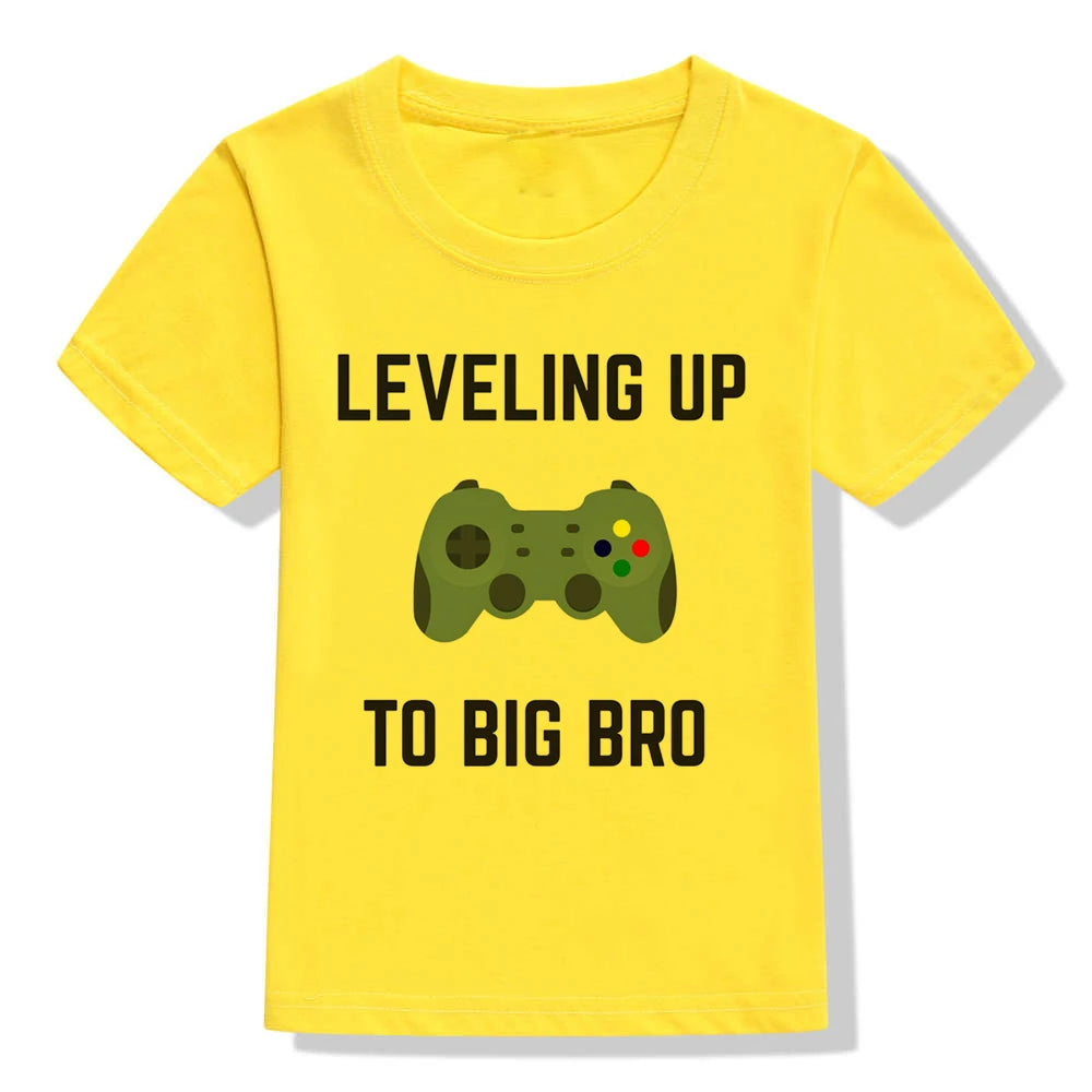 Big Brother O-Neck Short Shirt Leveling Up To Big Bro Toddler and Youth Crewneck Tee Boys Anouncement Fashion Tops Tee Shirts