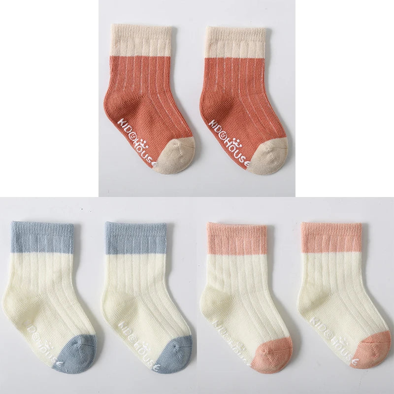 3 Pairs/lot Children's Socks Solid Striped Four Seasons Boy Anti Slip Newborn Baby Socks Cotton Infant Socks For Girls 0-36Month