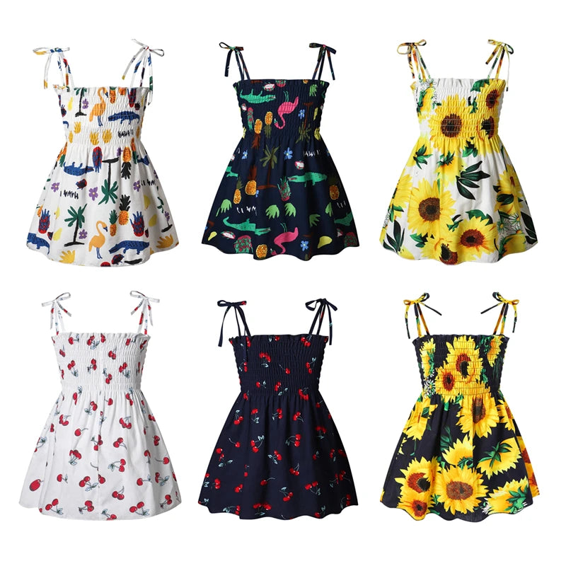 1-6 Years Kids Girls Sleeveless Flower Sundress Summer Beach Strap Princess Dress Cotton Children Clothes girls Casual Dresses