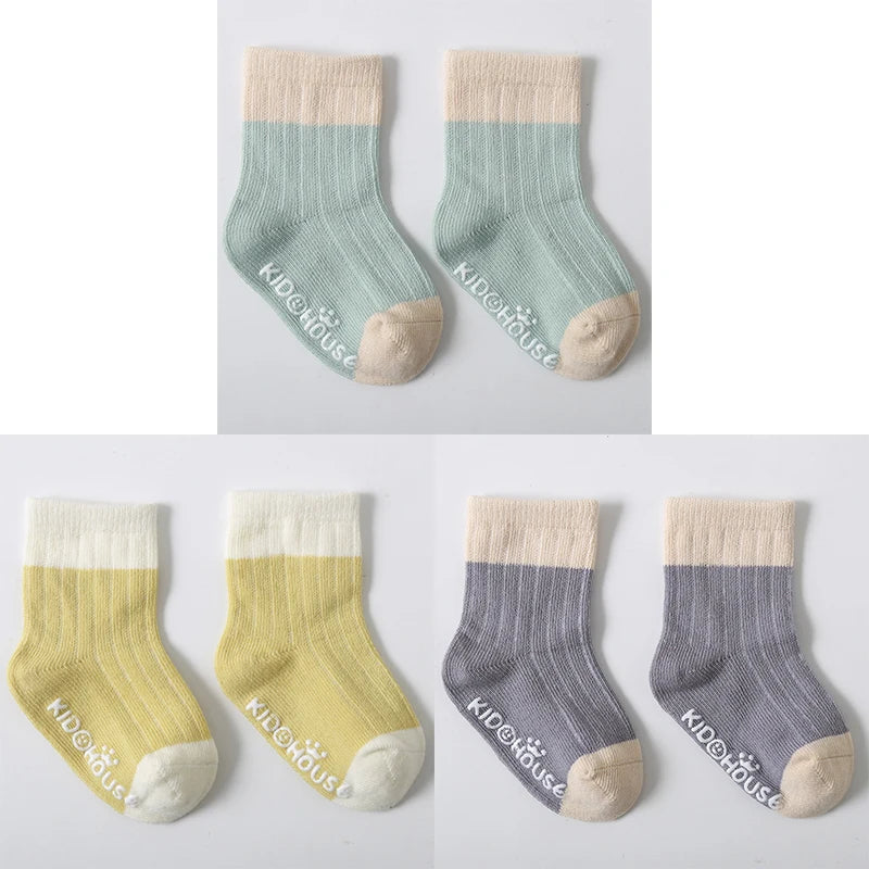 3 Pairs/lot Children's Socks Solid Striped Four Seasons Boy Anti Slip Newborn Baby Socks Cotton Infant Socks For Girls 0-36Month