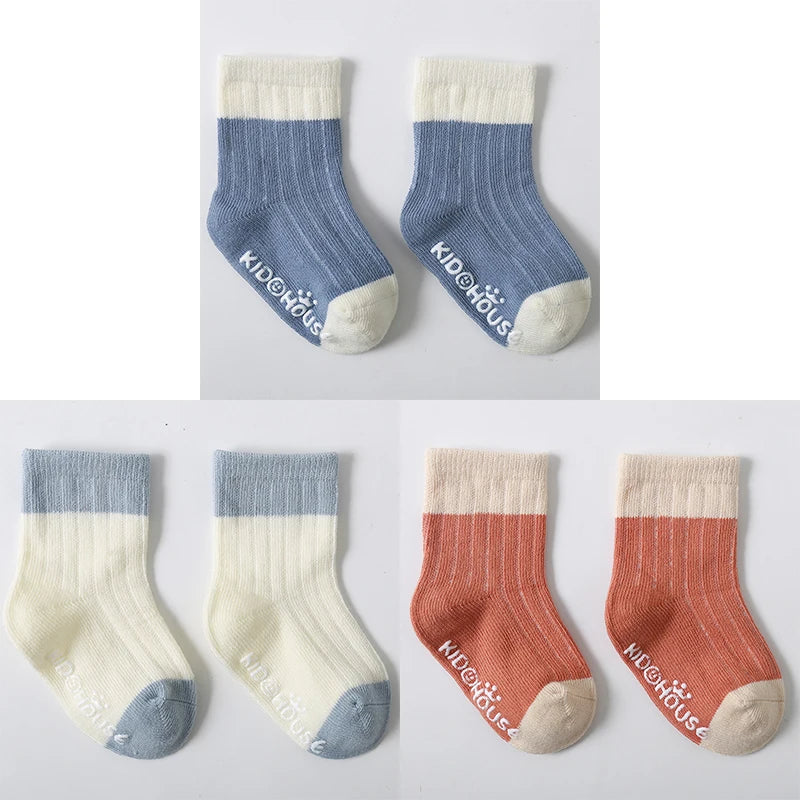 3 Pairs/lot Children's Socks Solid Striped Four Seasons Boy Anti Slip Newborn Baby Socks Cotton Infant Socks For Girls 0-36Month