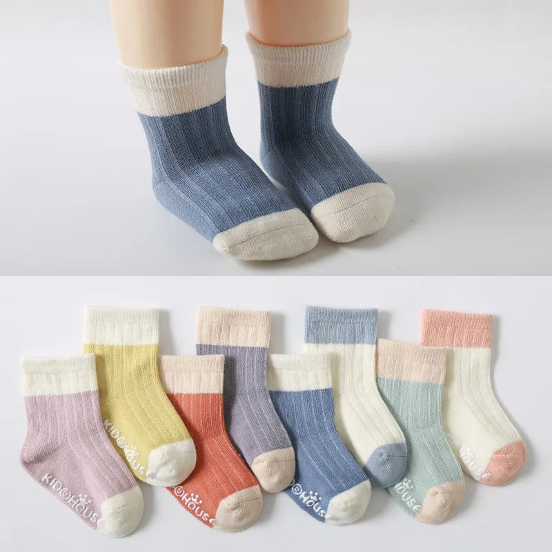 3 Pairs/lot Children's Socks Solid Striped Four Seasons Boy Anti Slip Newborn Baby Socks Cotton Infant Socks For Girls 0-36Month