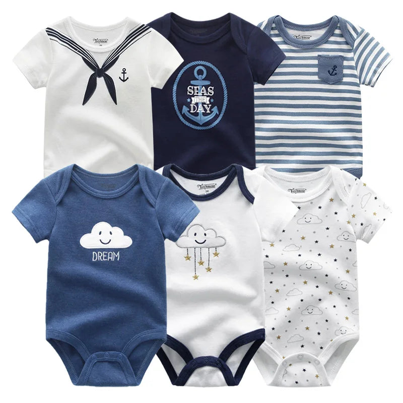 6Pieces Newborn Cotton Baby Boy Clothes Set Solid Color Sleeveless Baby Girl Clothes 0-12M Cartoon Print Bodysuits Summer Bebes