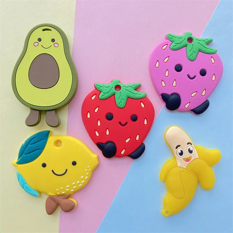 1pc BPA Free Cartoon Animals  Silicone Baby Teether Rodent Avocado Strawberry  Cactus DIY Accessories baby teething Necklace Toy