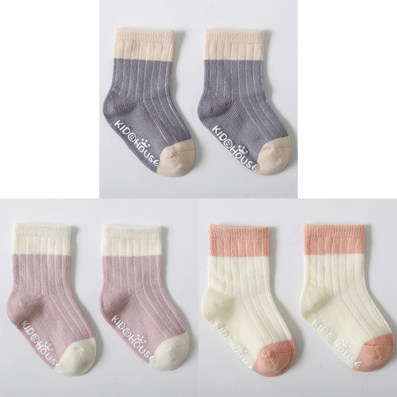 3 Pairs/lot Children's Socks Solid Striped Four Seasons Boy Anti Slip Newborn Baby Socks Cotton Infant Socks For Girls 0-36Month