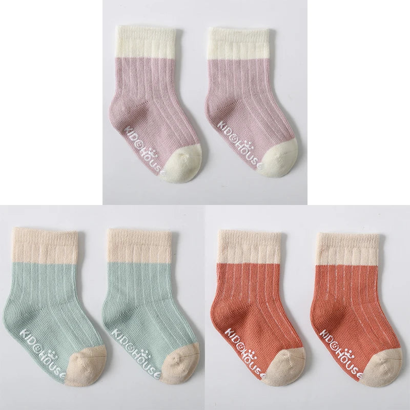 3 Pairs/lot Children's Socks Solid Striped Four Seasons Boy Anti Slip Newborn Baby Socks Cotton Infant Socks For Girls 0-36Month