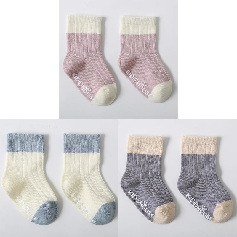 3 Pairs/lot Children's Socks Solid Striped Four Seasons Boy Anti Slip Newborn Baby Socks Cotton Infant Socks For Girls 0-36Month