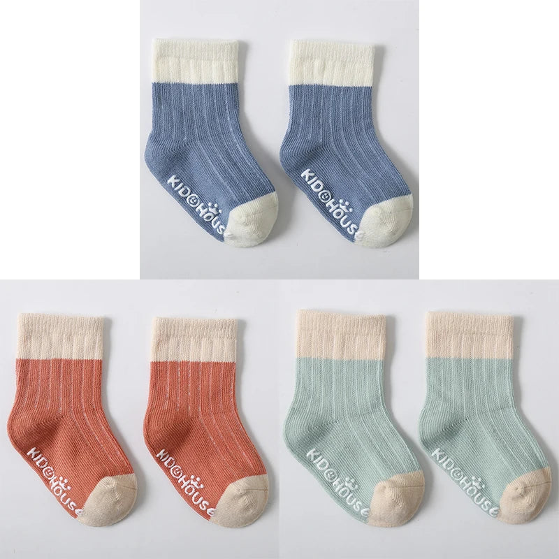 3 Pairs/lot Children's Socks Solid Striped Four Seasons Boy Anti Slip Newborn Baby Socks Cotton Infant Socks For Girls 0-36Month