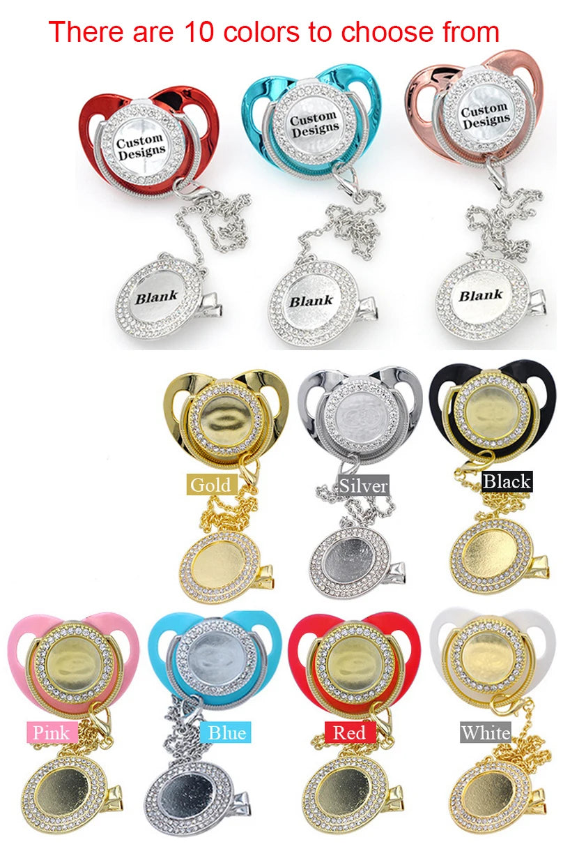 26 Name Initial Letter Baby Pacifier and Pacifier Clips BPA Free Silicone Infant Nipple Gold Bling Newborn Dummy Soother chupete