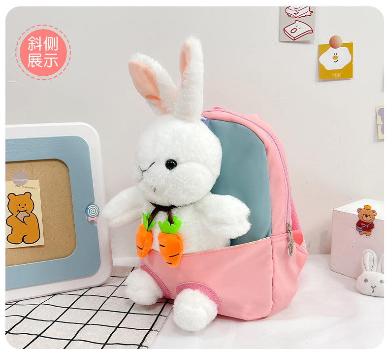 Plush 3D Rabbit Backpack for Boys Girls Kids Children SchoolBag Cute Bow Tie Cartoon School Bags Kindergarten Preschool Baby Bag