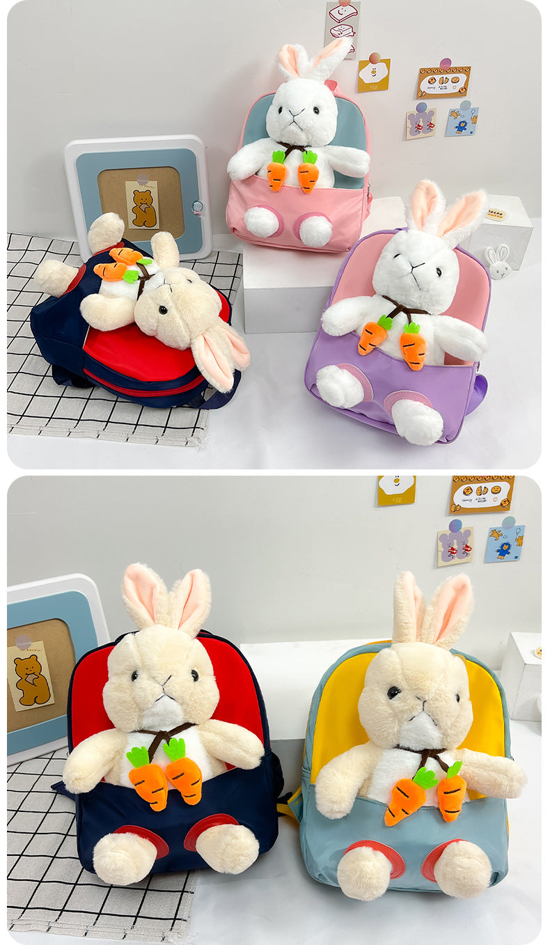 Plush 3D Rabbit Backpack for Boys Girls Kids Children SchoolBag Cute Bow Tie Cartoon School Bags Kindergarten Preschool Baby Bag