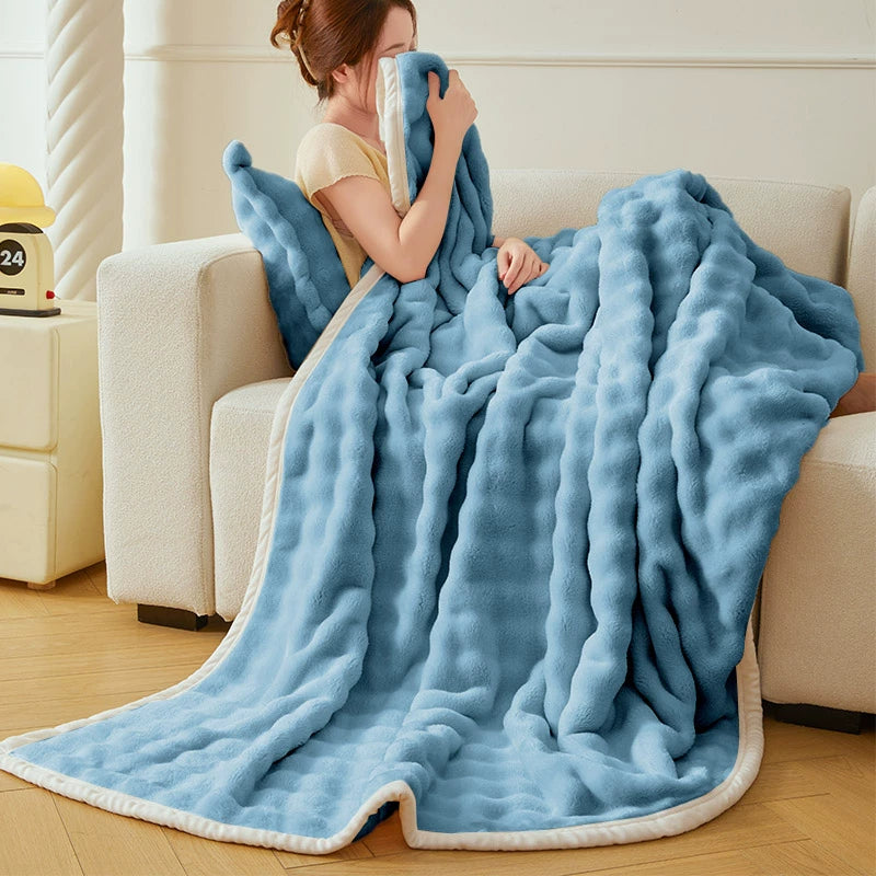 Accessible Luxury Coral Fleece Blanket Thickening Winter Rabbit Plush Sofa Blanket Office Nap Blanket Shawl Blanket Dormitory