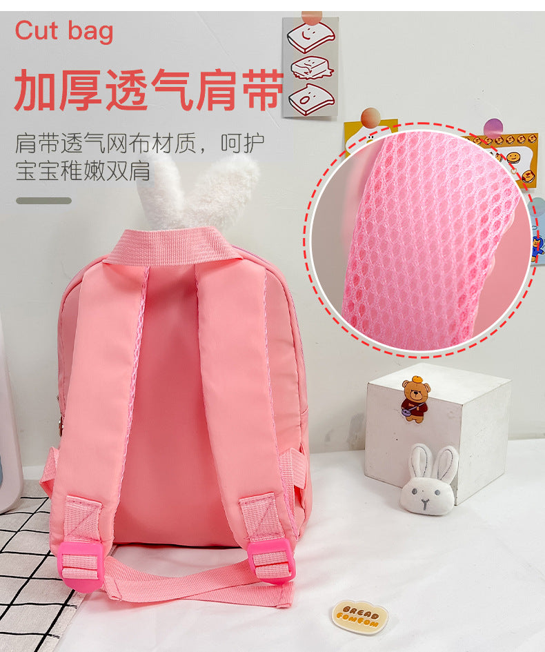 Plush 3D Rabbit Backpack for Boys Girls Kids Children SchoolBag Cute Bow Tie Cartoon School Bags Kindergarten Preschool Baby Bag