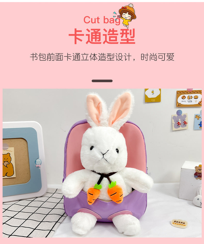 Plush 3D Rabbit Backpack for Boys Girls Kids Children SchoolBag Cute Bow Tie Cartoon School Bags Kindergarten Preschool Baby Bag