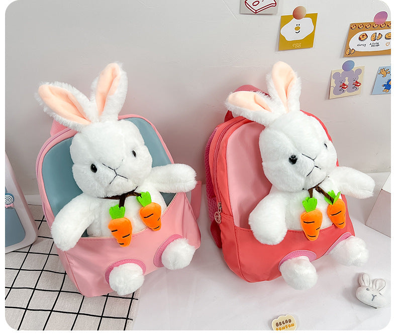 Plush 3D Rabbit Backpack for Boys Girls Kids Children SchoolBag Cute Bow Tie Cartoon School Bags Kindergarten Preschool Baby Bag