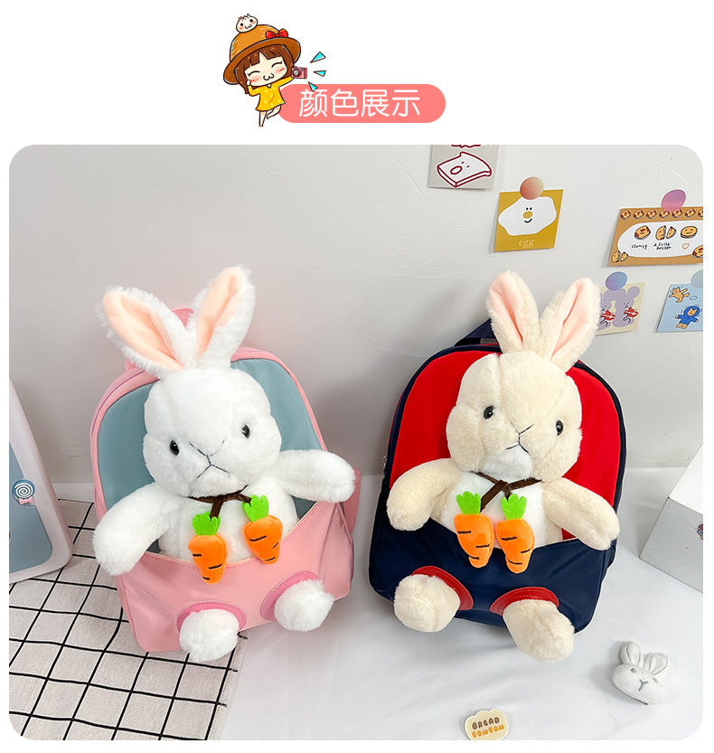 Plush 3D Rabbit Backpack for Boys Girls Kids Children SchoolBag Cute Bow Tie Cartoon School Bags Kindergarten Preschool Baby Bag