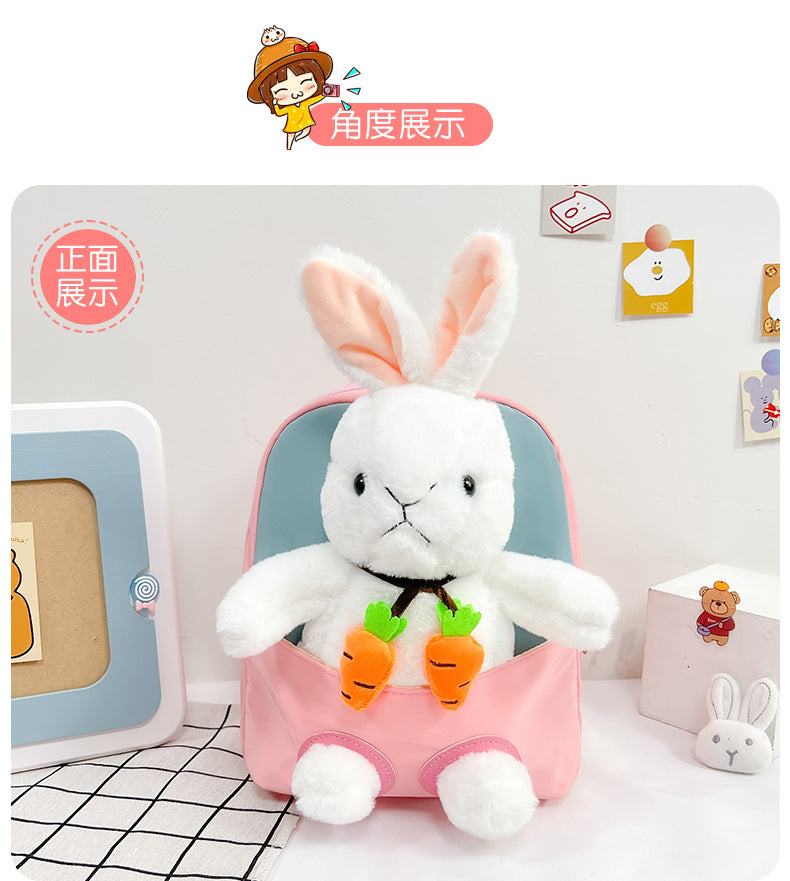 Plush 3D Rabbit Backpack for Boys Girls Kids Children SchoolBag Cute Bow Tie Cartoon School Bags Kindergarten Preschool Baby Bag