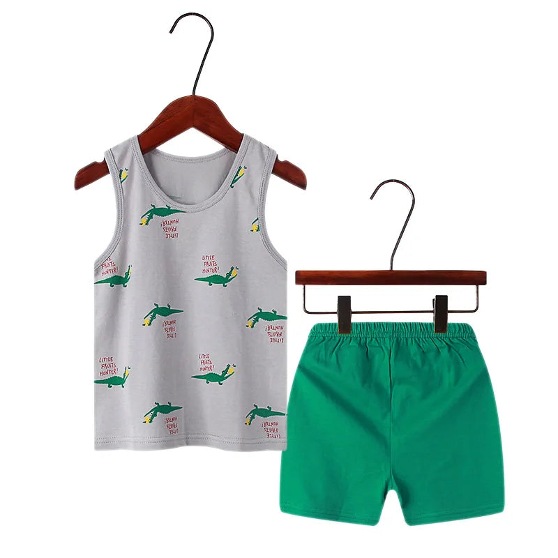 Little maven Baby Boys Outfits Green Dinosaur Summer Clothes Sets Baby Boys 2pcs Clothing Sets Sleeveless Vest Suit for Boy