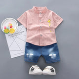 Baby Boy Clothes Summer Short-sleeved Cotton Boy Suit Cartoon Giraffe T-shirt Shorts 2pcs/sets Kids Casual Outfits Clothing 0-4Y