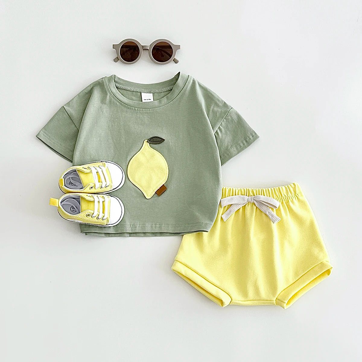 New Summer Baby Clothes Set Infant Toddler Fruit Lemon Print Round Neck T-shirt+Shorts Newborn Boys Girls Outfit Set 2PCS