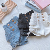 2024 Summer Girls Fashion Jeans Shorts with Buttons Baby Kids Children Casual Denim Hot Shorts