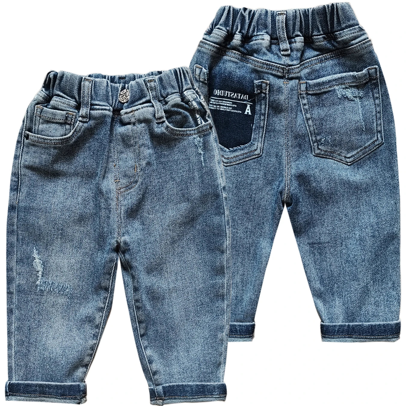 5113  12M-3Y  for strong baby boys jeans loose casual  soft denim pants spring autumn ripped elastic waist