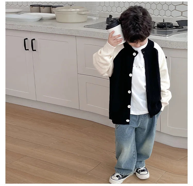 2025 Spring Autumn Kid Boys Denim Pants Side Pocket Polished White Children Boys Pants Elastic Waist Casual Baby Boys Trousers