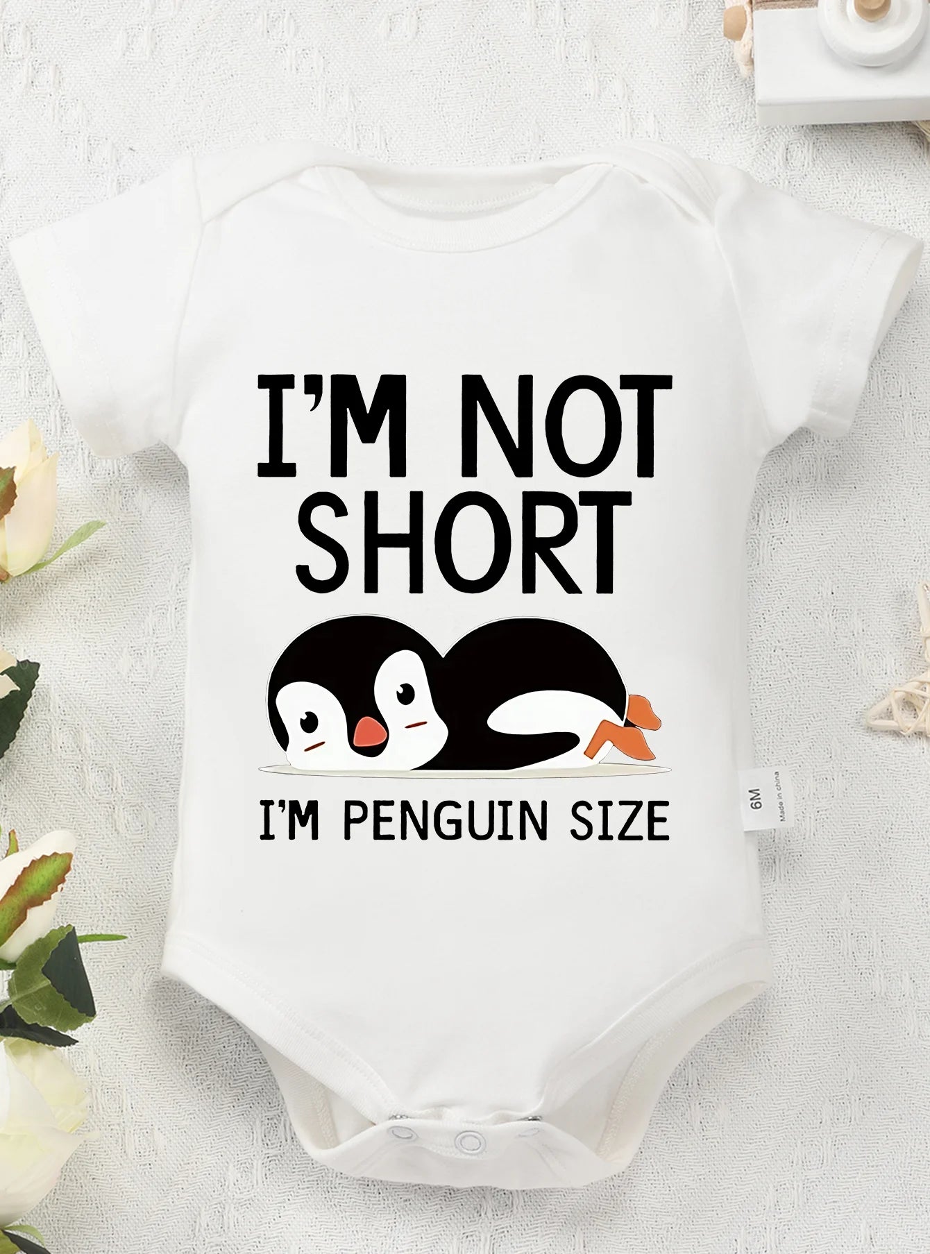 Newborn I'm Not Short Printing Bodysuit Baby Girl Boy Penguin Pattern Clothes Rompers Jumpsuit Infant Toddler Cute