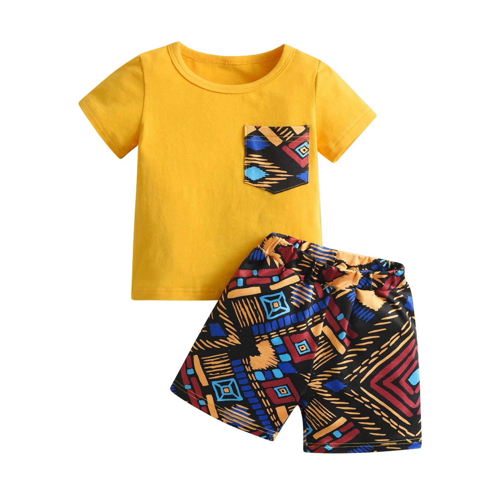 Kukitty New Summer Toddler Baby Boys 2pcs Clothes Set Fashion Printed Cotton Short Sleeve T-shirt Top and Short Pants Outfit Set