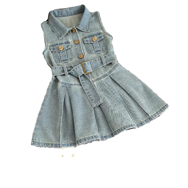 Children Girls Fashion Sleeveless Denim Dress 2024 Summer Cool Baby Girls Casual Vest Dresses