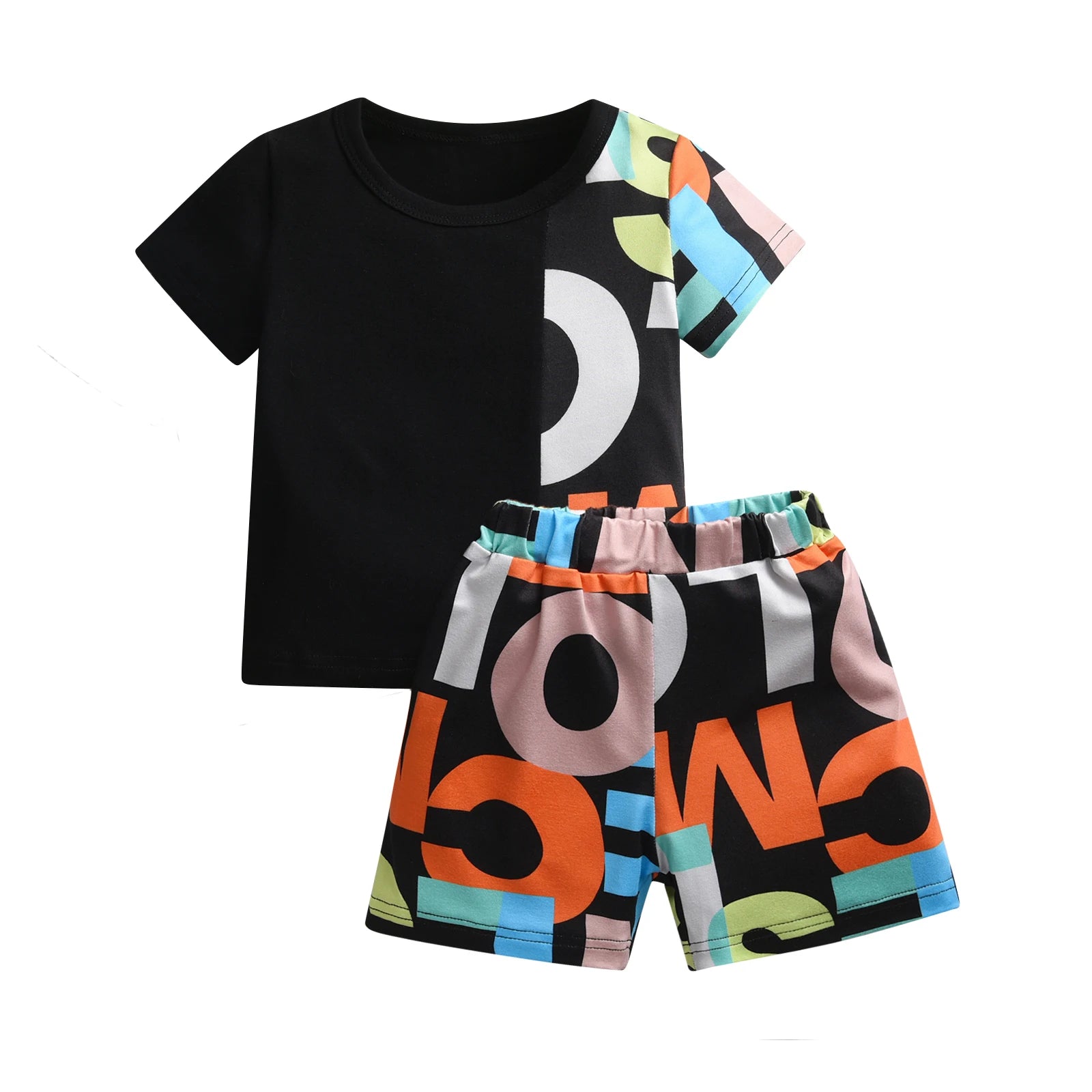 Kukitty New Summer Toddler Baby Boys 2pcs Clothes Set Fashion Printed Cotton Short Sleeve T-shirt Top and Short Pants Outfit Set