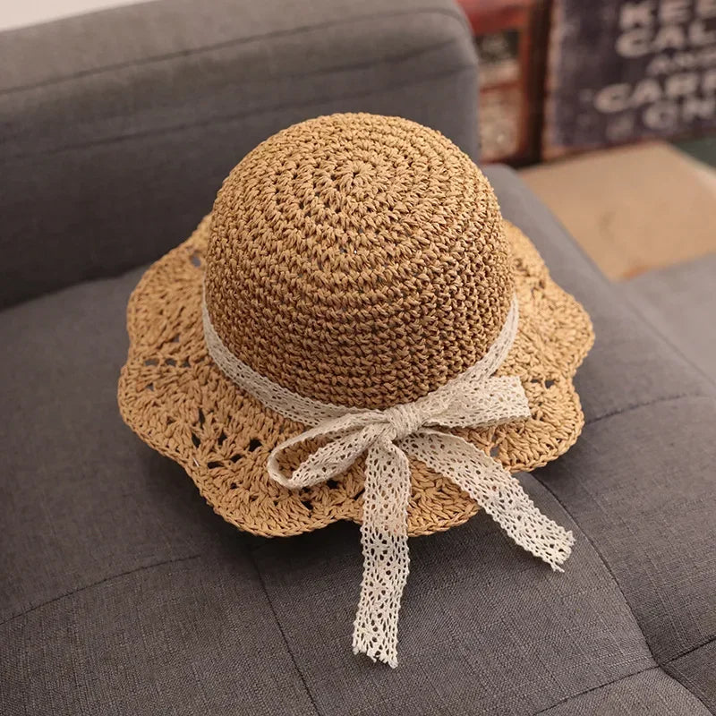 Children's Summer Hat Sunshade Lace Straw Baby Girl Cap Girls Baby Sunscreen Beach Hat Beach Children Panama Hat Princess