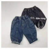 2025 Spring New Children Vintage Denim Trousers Toddler Boys Girls Loose Straight Leg Pants Kids Fashion Casual Versatile Jeans