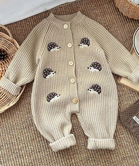 2025 Spring New Baby  Clothes Animal Embroidery Girls Rompers Single Breast Boys Jumpsuits