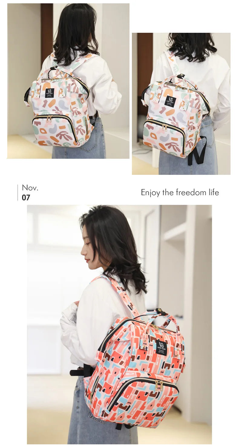 Fashion Print Nappy Backpack Bag Mummy Large Capacity Bag Mom Baby Multi-function Outdoor Travel Diaper Bags for Baby Care Stuff