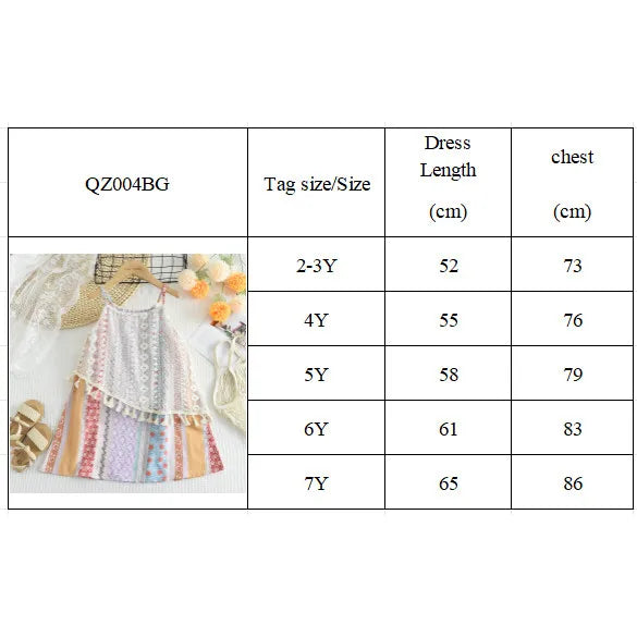 Bear Leader Summer Girls Print Clothes Bohemian Style Hollow Lace Tassel Sling Princess Dress Kids Wear Flower Stripes Outfits