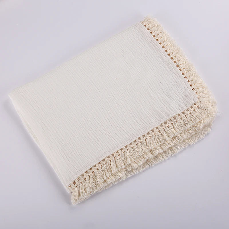 Cotton Muslin Swaddle Blankets for Newborn Baby Tassel Receiving Blanket New Born Swaddle Wrap Infant Sleeping Quilt Bed Cover