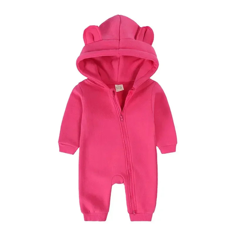 Winter Warm Baby Boy Romper Long Sleeve Hooded Zipper Baby Clothes Girl Romper Fashion Solid Newborn Clothing 3-24 Months