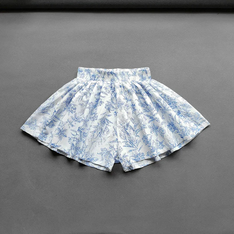 Baby Girls Flower Culottes Summer Sweet Fashionable Children's Floral Wide-Leg Hot Pants Kids Girls Mini Shorts