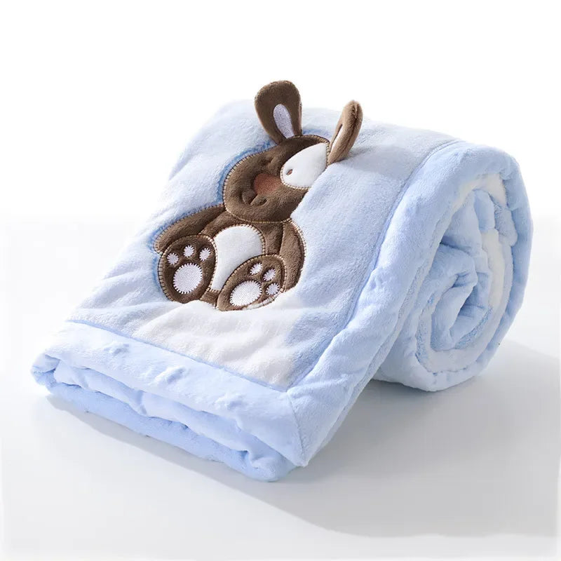 Flannel Baby Blanket Cartoon Embroidery Newborn Receiving Blanket for Children Baby Boy Girl Stroller Cover Bedding Quilts Stuff